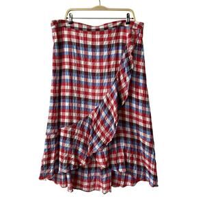 Lane Bryant Gingham Plaid Faux Wrap Skirt Women 18/20 Red White Blue Cowgirl
